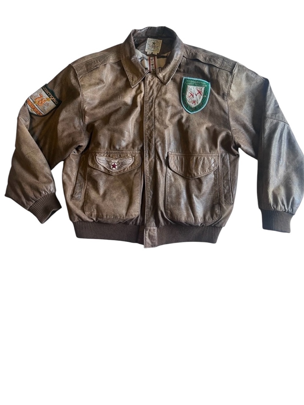 Vintage Paris Sport Club Leather A-2 Flight Bomber Jacket Patches L